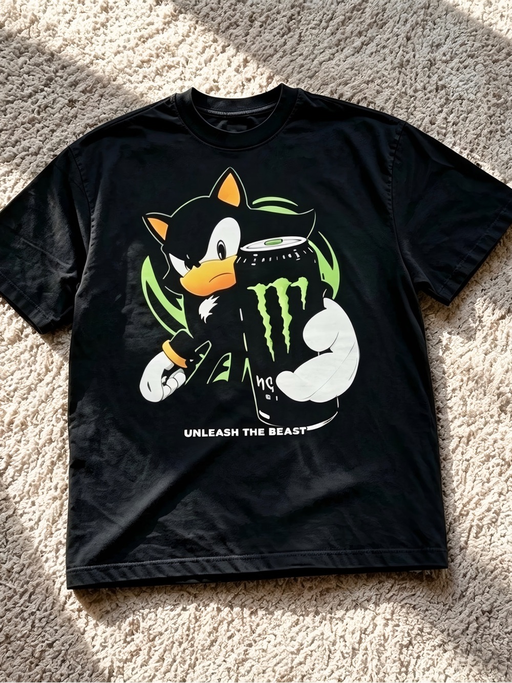 Cartoon Hedgehog Energy Can Black Vintage Streetwear Graphic T-shirt Unisex